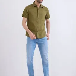 Spykar Avocado Green Cotton Linen Regular Fit Solid Shirts image 5