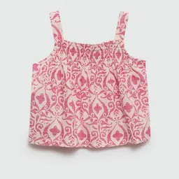 Mango Kids Girls Pure Cotton Abstract Printed Smocked Detail Top-picture-36