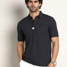 Campus Sutra Black Regular Fit Self Pattern Polo T-Shirt-picture-21