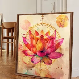 Art Street Multicolour Large Framed Lotus Floral Canvas Painting image 1