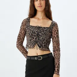 Koton Women Printed Raw Edge T-shirt-image-34