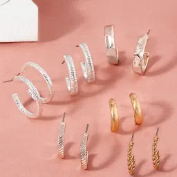 Zaveri Pearls Rose Gold Silver & Gold Tone Set of 6 Semi-Hoop Earrings-ZPFK17706 image 1