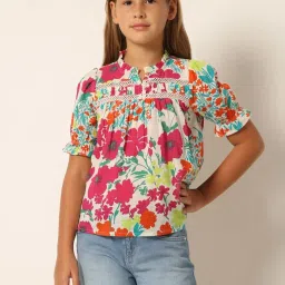 VERO MODA GIRL Multicolor Cotton Floral Print Top image 1