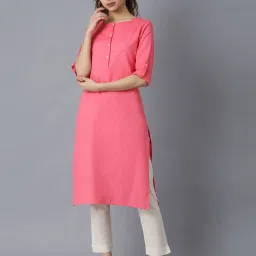 W Pink Cotton Straight Kurta image 1