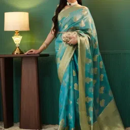 Satrani Blue Tissue Silk Woven Saree With Unstitched Blouse-picture-35