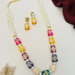 Abdesigns Gold-Tone Plated Jaipuri Mala Statement Necklace & Earring Set image 1