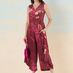 navyasa by liva Maroon Floral Print Jumpsuit image 1