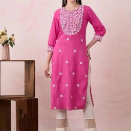 Fashor Pink Cotton Floral Kurti-picture-34
