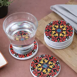 VarEesha Red & Yellow Ceramic Coasters - Set of 6 image 1