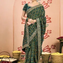 Satrani Green Georgette Printed Saree With Unstitched Blouse-picture-34