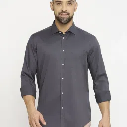 Basics Dark Grey Cotton Slim Fit Shirt image 1