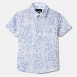 Blue Giraffe Boys Blue Pure Cotton Print Shirt image 1