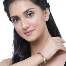 Zeneme Gold Plated White & Red CZ Studded Openable Cuff Bracelet image 3