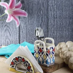 VarEesha Rangriti Yellow & Red Mango Wood Table Organiser image 1