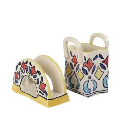 VarEesha Rangriti Yellow & Red Mango Wood Table Organiser image 4