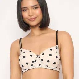 Clovia Beige Regular Fit Polka Dot Bra image 1
