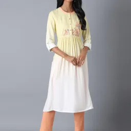 W Yellow & White Printed Straight Kurta image 1