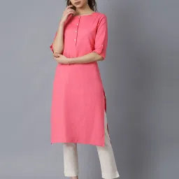 W Pink Cotton Straight Kurta image 1