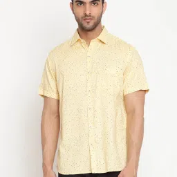 Cantabil Yellow Printed Short Sleeves Cotton Shirt image 1