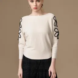 Kazo Beige Relaxed Fit Embroidered Sweater-picture-39