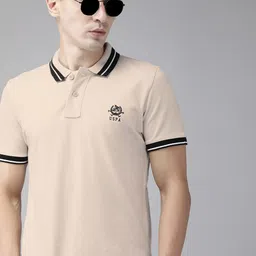 u.s. polo assn. U S Polo Assn Men Beige Solid Polo Collar Pure Cotton T-shirt-picture-27