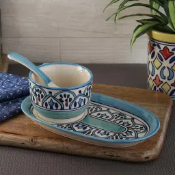 VarEesha The Royal Crown Blue Ceramic Soup Cup with Spoon & Platter (250 ml) image 1