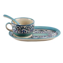 VarEesha The Royal Crown Blue Ceramic Soup Cup with Spoon & Platter (250 ml) image 2