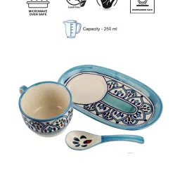 VarEesha The Royal Crown Blue Ceramic Soup Cup with Spoon & Platter (250 ml) image 5