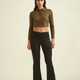 Cover Story Black Flat Front Trousers image 4