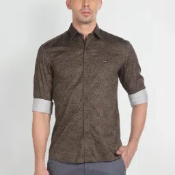 Arrow Sport Dark Olive Cotton Slim Fit Printed Shirt-image-19