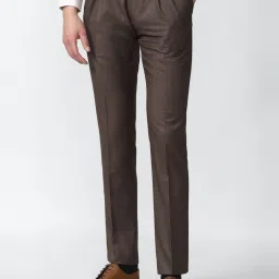 Van Heusen Brown Slim Fit Textured Trousers image 1