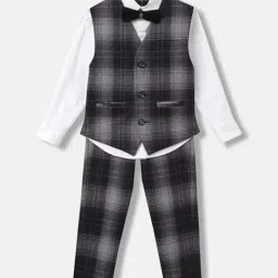 Blue Giraffe Kids Black & White Chequered Full Sleeves Shirt Set-image-41