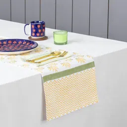 Eyaas Yellow & White Floral Printed Pure Cotton Table Runner-picture-17