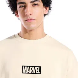 Bewakoof Official Marvel Men's Beige Venom Graphic Printed Oversized Sweatshirt image 5