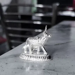 DOKCHAN SilverToned Pure Silver Kamdhenu Cow Showpiece image 2