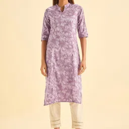 Vismay Women Floral Printed Mandarin Collar Pure Cotton Kurti-picture-15