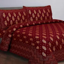 JAIPUR FABRIC Traditional Goldi Maroon Queen Size Bed Sheet With 2 Pillow Covers (Queen) image 1