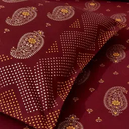 JAIPUR FABRIC Traditional Goldi Maroon Queen Size Bed Sheet With 2 Pillow Covers (Queen) image 3