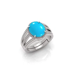 todani jems 7.25 Ratti Turquoise Stone Original Certified Firoja Gemstone Silver Plated | Adjustable Ring image 1