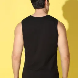 WOOSTRO Pack Of 2 Printed Super Combed Cotton Gym Vests VWS26(PLAIN BLACK)(ENJOY MUSTARD) image 5