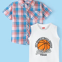 Babyhug Cotton Half Sleeve Twofer Check Shirt with T-Shirt - Multicolour-image-1