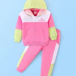 Babyhug Cotton Terry Knit Full Sleeves Hooded T-Shirt & Lounge Pants Set With Text Print - Pink & White-picture-18
