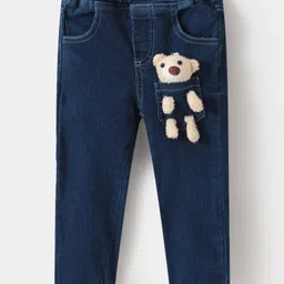 Kookie Kids Full Length Denim Jeans with Teddy Applique - Blue-picture-24