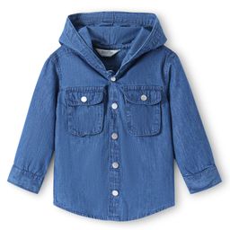 Bonfino 100% Cotton Mid Wash Bellow Pockets Denim Shirt With Hood - Blue-picture-13