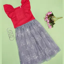 Pantaloons Junior Sleeveless Solid Top With Floral Sequin Embellished Skirt - Pink-image-66