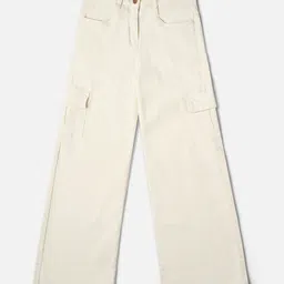 Tales & Stories Cotton Knit Solid Cargo Jeans - White-picture-38