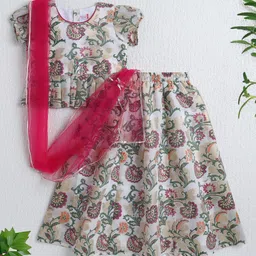 The Magic Wand Woven Half Puffed Sleeves Floral Foil Printed Lehenga Choli With Dupatta Set - Off White-picture-38