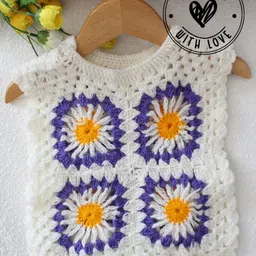 Woonie Hand Knit Sleeveless Floral Designed Crochet Sweater - Cream-picture-35