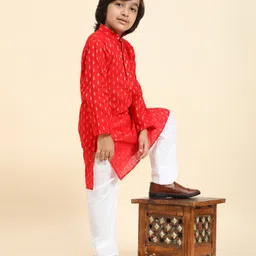 P-MARK Cotton Woven Full Sleeves Abstract Printed Kurta Pyjama Set - Red-picture-17