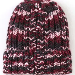 Babyhug Striped Design Acrylic Woollen Cap Red - Diameter 10.5 cm image 2